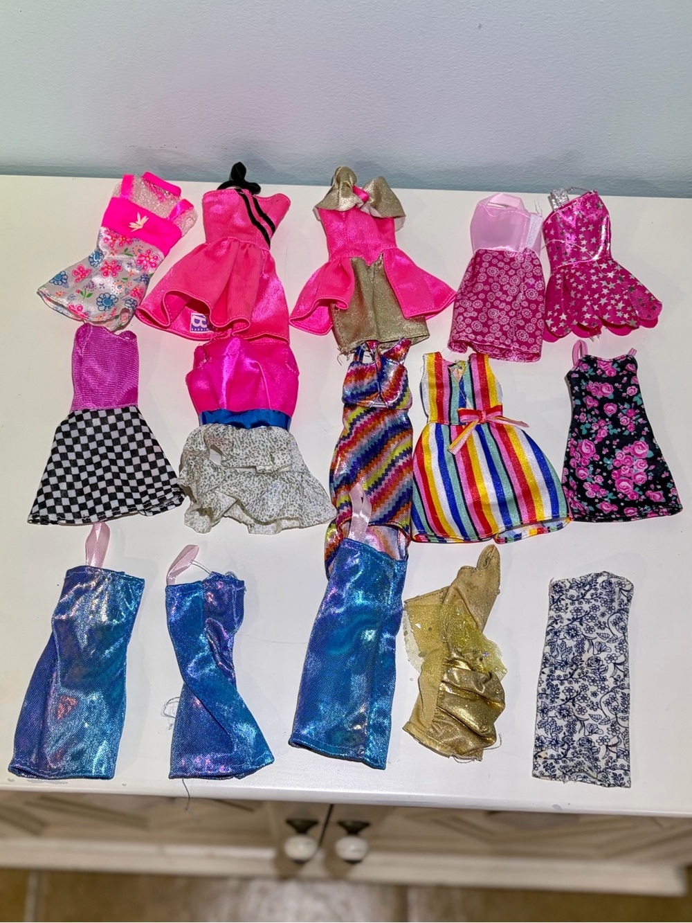 Lot of 15 vintage Barbie doll Assorted Mini Dresses in Variety of Styles!